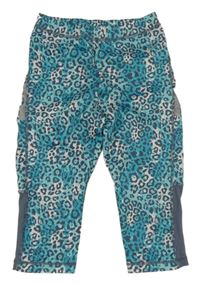 Světlemodro-šedé sportovní crop legíny s leopardím vzorem 