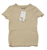 Nové - Béžové žebrované tričko s květem F&F