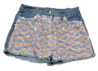 Světlemodro-barevné riflové kraťasy s flitry Matalan