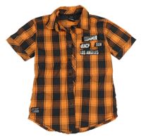 Oranžovo-černá kostkovaná košile s nápisem Chapter young