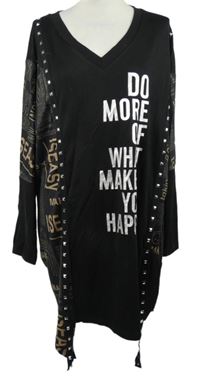 Dámská černá tunika s nápisy a cvočky