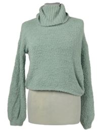 Dámský světlemodrý chlupatý svetrový crop rolák 