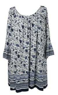 Dámská bílo-tmavomodrá květovaná tunika  C&A