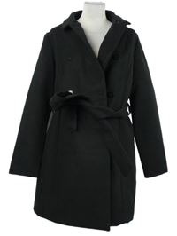Dámský černý flaušový kabát s páskem Vila 