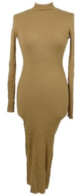 Dámské béžové žebrované pletené midi šaty Primark 