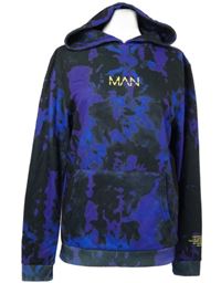 Pánská černo-fialovo-modrá vzorovaná mikina s kapucí Boohoo 