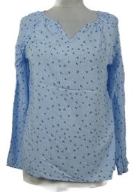 Dámská světlemodro-bílá proužkovaná halenka s ptáčky 