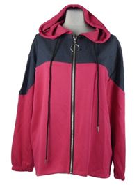 Dámská fuchsiovo-tmavomodrá propínací mikina s kapucí 