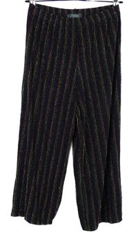 Dámské černo-barevné proužkované třpytivé culottes kalhoty Primark 