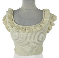 Dámské béžové úpletové crop tričko s volánky H&M