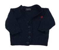 Tmavomodrý melírovaný propínací svetr s výšivkou Next