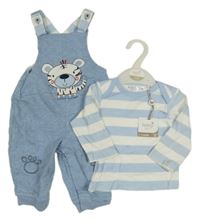Nové- 2set- modré laclové tepláky s tygrem+ pruhované triko M&Co.