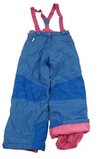 Mmodro-růžové šusťákové oteplovačky s kšandami Y.F.K.