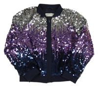 Stříbrno-fialovo-tmavomodrá flitrová bunda H&M