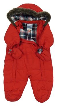 Červená šusťáková zimní kombinéza s kapucí+ rukavice John Lewis