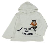 Bílé triko s medvědem, nápisem a kapucí