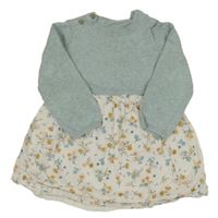 Modro-bílé pleteno/plátěné šaty s kytičkami TU