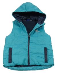 Azurová šusťáková zateplená vesta s dinem a kapucí Lupilu