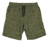 Khaki-černé melírované teplákové kraťasy H&M