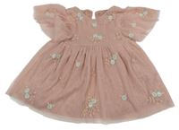 Růžovo-hnědé tylové šaty s květinami Primark