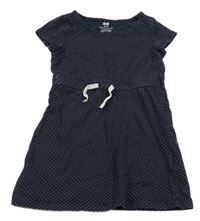 Tmavomodré bavlněné šaty s bílými puntíky H&M