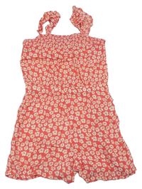 Růžový květovaný lehký kraťasový overal Primark