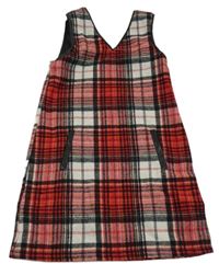 Červeno-bílo-černé kostkované vlněné šaty Tu