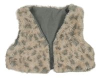 Pudrovo-šedá vzorovaná kožešinová podšitá vesta