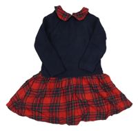 Tmavomodro-kostkované pleteno/bavlněné šaty s kostkovanou sukní Next