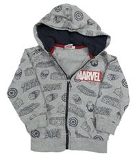 Šedá propínací mikina s hrdiny a kapucí Marvel