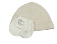 2set - Světlebéžová melírovaná bavlněná čepice + smetanové rukavičky