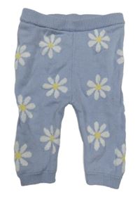 Modré pletené kalhoty s kytičkami F&F