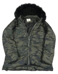 Khaki army šusťáková zimní bunda s kapucí Primark