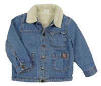 Modrá riflová zateplená bunda s huňatým límečkem F&F