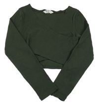 Tmavozelené žebrované crop triko Candy