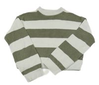 Khaki-bílý pruhovaný crop svetr H&M