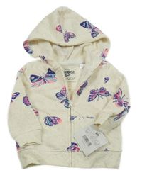 Nové - smetanová melírovaná propínací mikina s motýlky a kapucí OshKosh