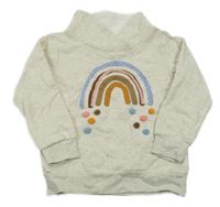 Šedo-béžová melírovaná mikina s duhou a komínovým límcem Topolino