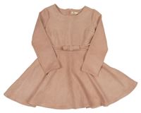 Růžové semišové šaty s mašlí 