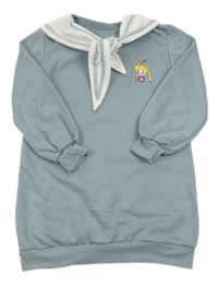 Světlemodrošedé teplákové šaty s dívkou a límcem 