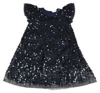 Tmavomodré síťované šaty s flitry H&M