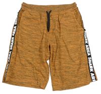 Oranžovo-černé žíhané teplákové kraťasy s pruhem a nápisy C&A