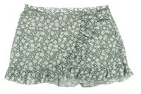 Zeleno-bílá květovaná tylová plážová sukně Shein