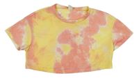Žluto-růžové batikované crop triko Shein