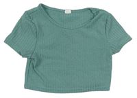 Modrozelené žebrované úpletové crop tričko Shein 