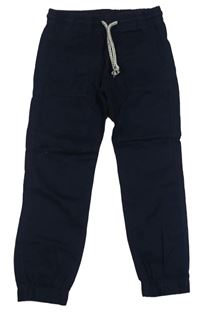 Tmavomodré plátěné cuff kalhoty H&M