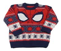 Tmavomodro-červeno-bílý vzorovaný svetr se Spider-manem George 