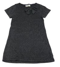 Tmavošedo-stříbrné svetrové šaty s mašlí H&M
