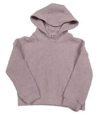 Fialový žebrovaný crop svetr s kapucí zn. Tu