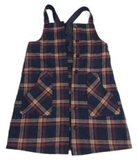 Tmavomodro-barevné kostkované propínací vlněné šaty Tu